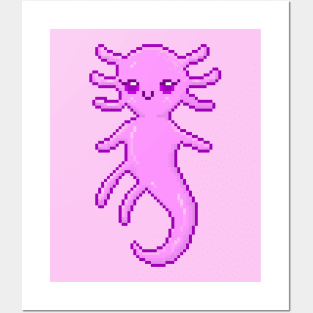 Cute Pink Pixel Axolotl Posters and Art